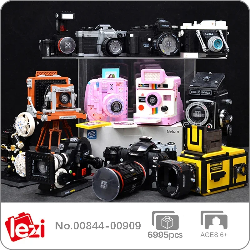 Lezi Retro Digital Slr Camera Film Projector Polaroid Photo Machine Modello 3D Mini Blocks Bricks Building Toy For Children No Box
