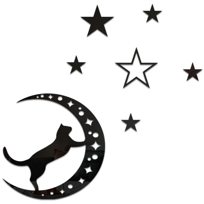 Cat moon stars acrylic self-adhesive wall paste for sofa background bedroom bed home room decoration