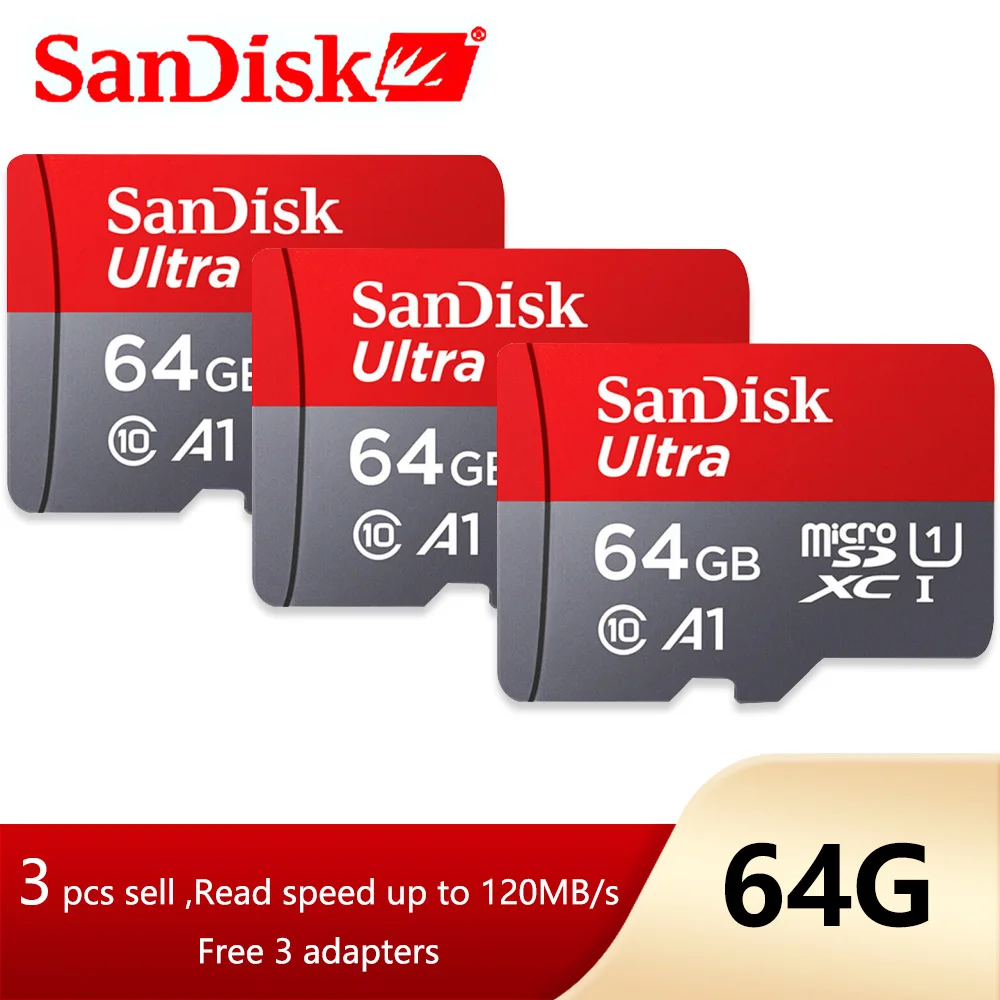 best memory card for mobile 3 pcs sell SanDisk Flash Card Micro SD A1 Ultra Memory Card SDXC UHS-I up to 120M/s  32GB 64GB 128G 400G 256GB 512G 1TB  TF Card sd card Memory Cards