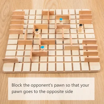 Kid Wooden Montessori Quoridor Board Game Logical Thinking Puzzle Toy Two Players Interactive Intercept Battle Brain Teasers Toy 2
