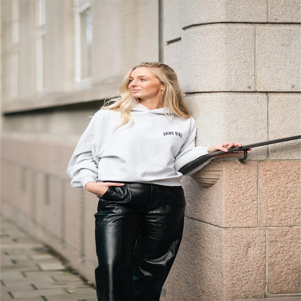 

Women Sweatshirts Winter Pure Cotton Left Chest Classic Small Letter Print Plus Fleece Women's Loose Hoodie