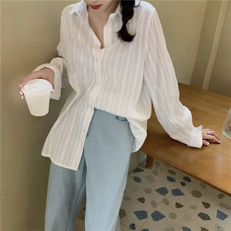 New Autumn Women's Clothing Turn Down Collar Long-sleeved Shirt Solid Color New Cardigan Single-breasted Slim-fitting Blouse Top