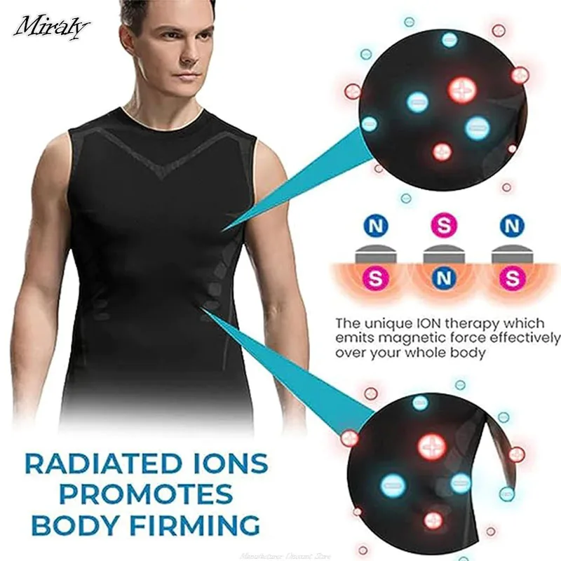 Men's Ionic Shaping Vest Ice-Silk Slimming Vest Body Shaper Compression  T-Shirts Tank Top Tummy Control Quick-dry Fitness Shirts