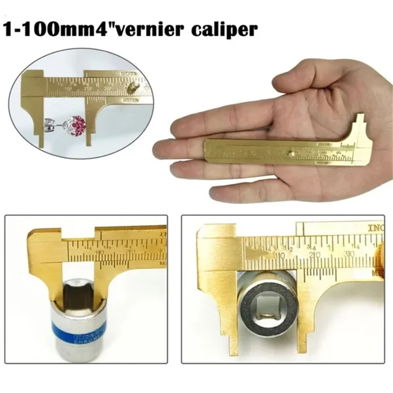 Description Picture 4 of itemBrass Vernier Caliper Gauge Double Scales Mm/inch 100mm Pocket Ruler Micrometer Sliding Gauge Ruler Measuring Tool