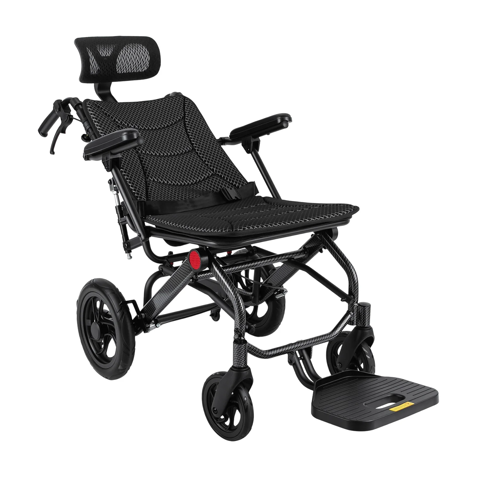 Handgeschobener Rollstuhl für Senioren, Faltbarer Liegerollstuhl, Leichtgewichtiger Rollstuhl mit Verstellbarer Kopfstütze, Ergonomisch – Detail 14