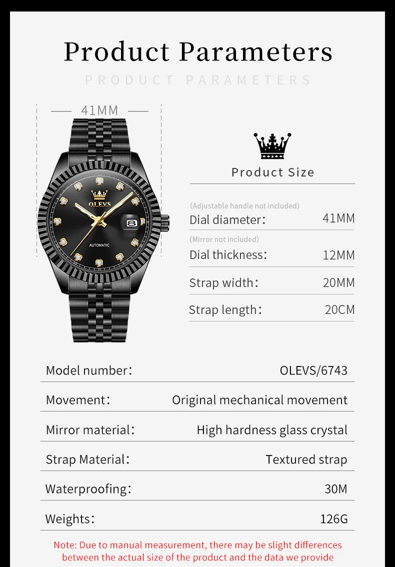 OLEVS 6743 Man Watch Stainless Steel Waterproof Auto Date Luminous Men's Automatic Mechanical Wristwatch Luxury Top Brand Watch