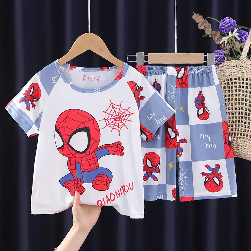Pigiama estivo per bambini Set T-shirt a maniche corte Pigiama da notte Pigiama da cartone animato Spiderman per ragazzi 2