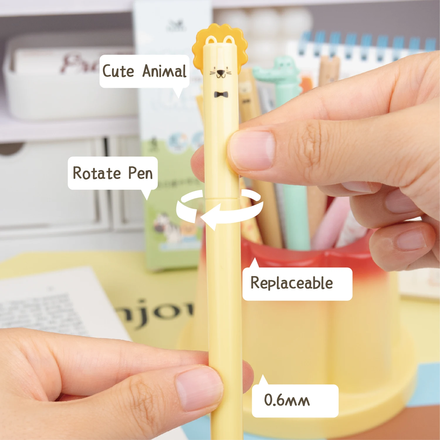 4 Pcs/Box Cute Cartoon Animal Erasable Pens 0.5mm Blue Ink Rotating Gel Pens for Kids School Student Writing Stationery