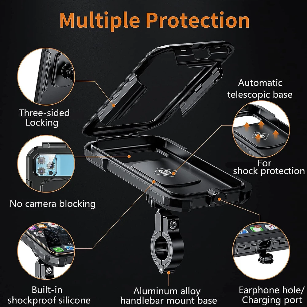 Waterproof 360° Rotatable Motorcycle Phone Holder with Touch-Sensitive Enclosure