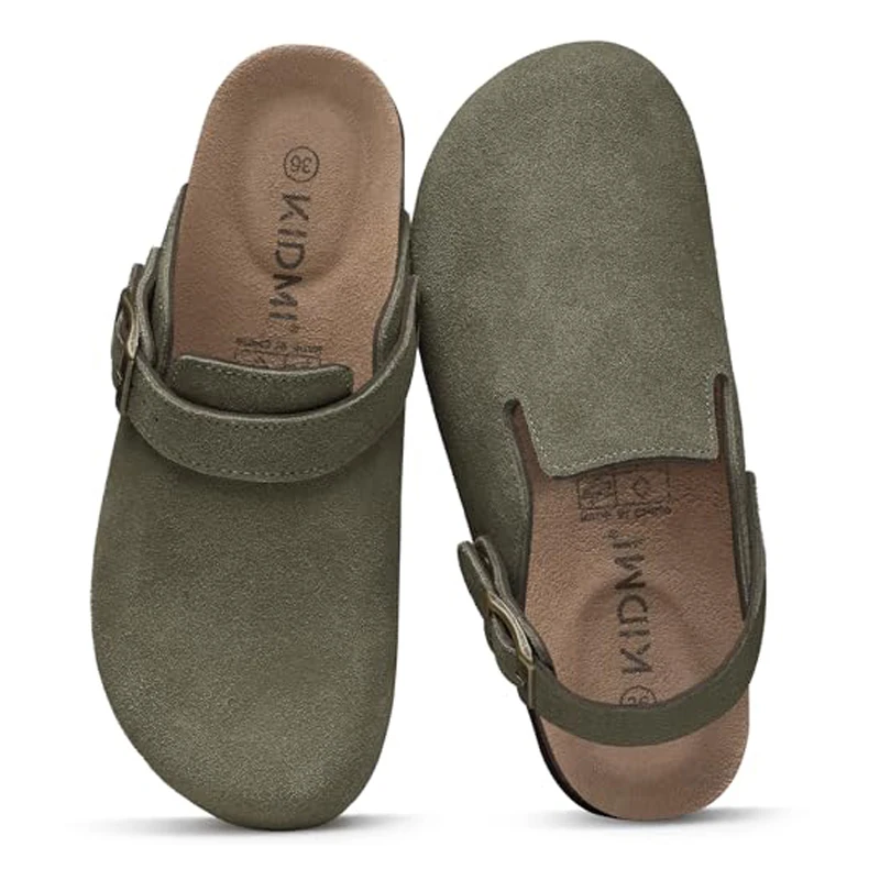 Litfun Women's Leather Clog Sandals With Cork Insole & Buckle_voghion.com