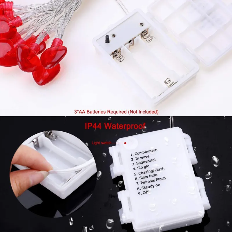 10LED/20LED Romantic Red Heart LED String Lights Valentines Day Decorations For Bedroom Wedding Anniversary Party Indoor Decor