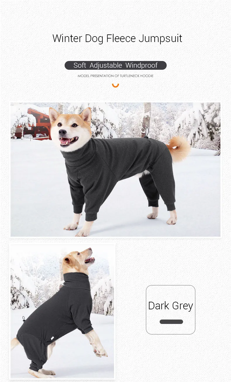 Windproof Fleece Winter Dog Jumpsuit with High Collar – Warm, Adjustable, and Soft 4-Leg Overalls for Large Dogs