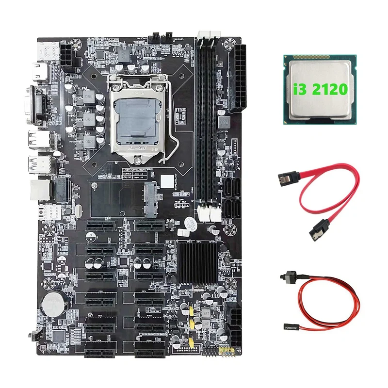 B75 12 PCIE ETH Mining Motherboard+I3 2120 CPU+SATA Cable+Switch Cable LGA1155 MSATA DDR3 B75 BTC Miner Motherboard cheap pc motherboard