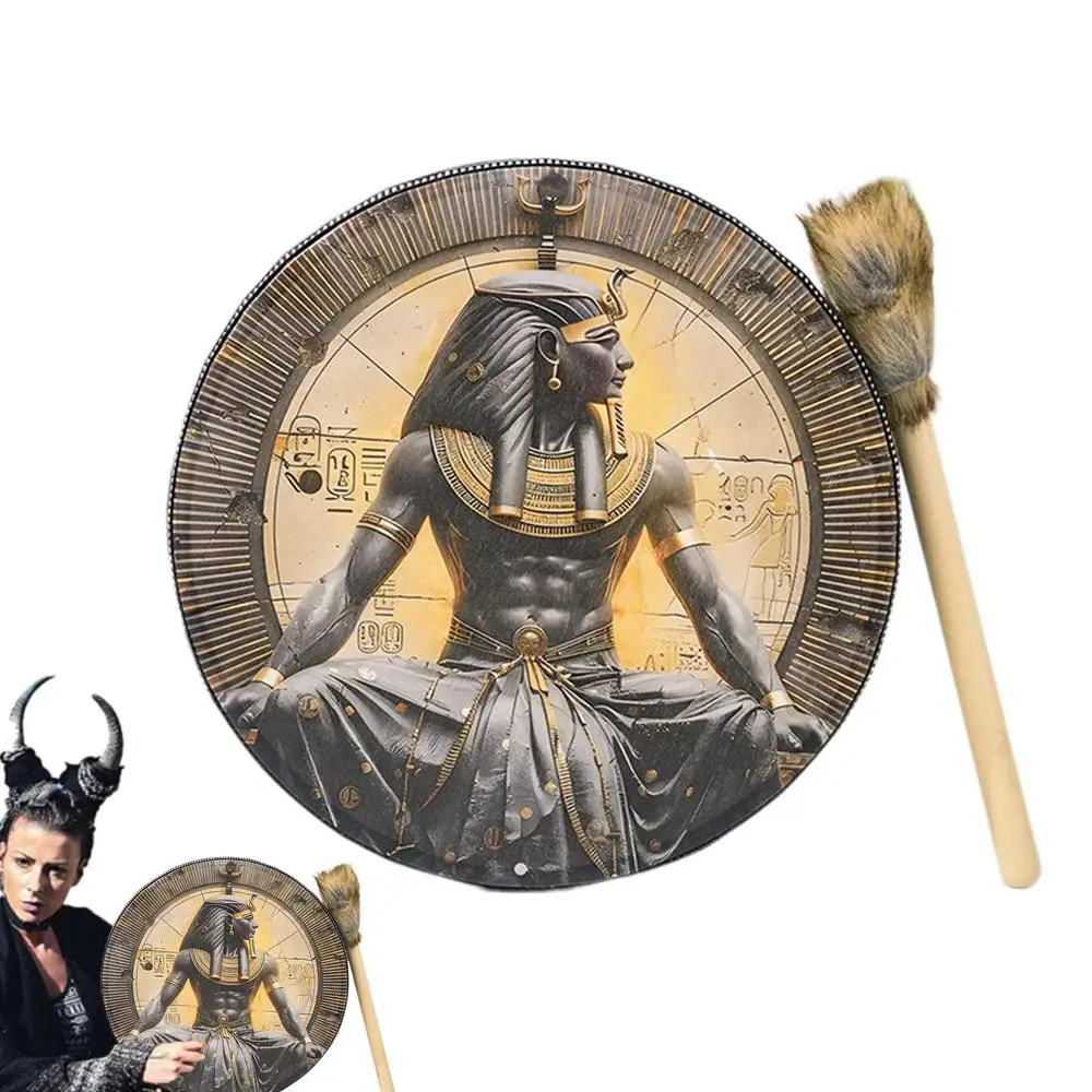 Shamanic Drum Creative Handmade Frame Drum Fashionable 10 Inch Egyptian Pharaoh Moon Goddess Drum Hand Drum with Drum Stick for