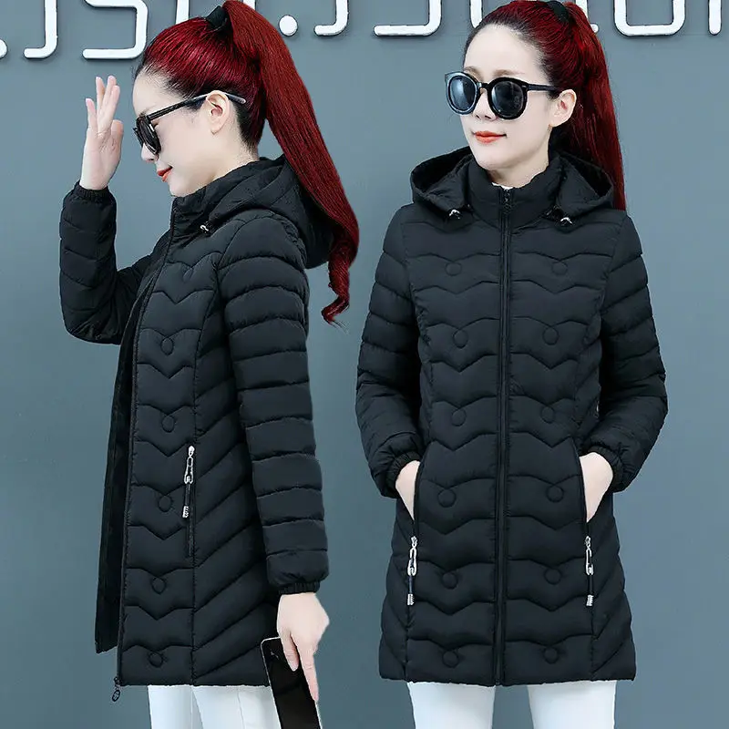 Women Hooded Winter Jacket 2023 Korean Thicke Down Cotton Clothes Middle-Aged Female Coat Mother Warm Long Outwear