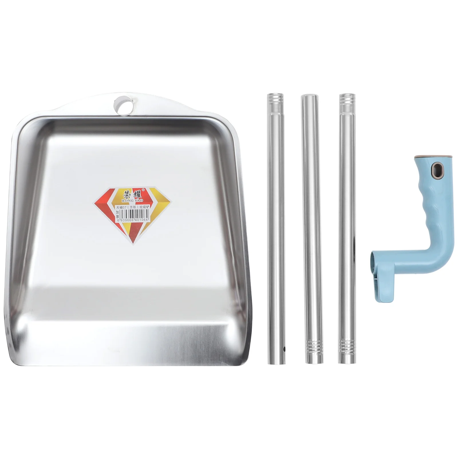 

Dustpan Cleaning Pan Stainless Steel Garbage Broom Sweeper Long Handle Set Lobby Outdoor Stand Indoor Up Metal Handheld Handled