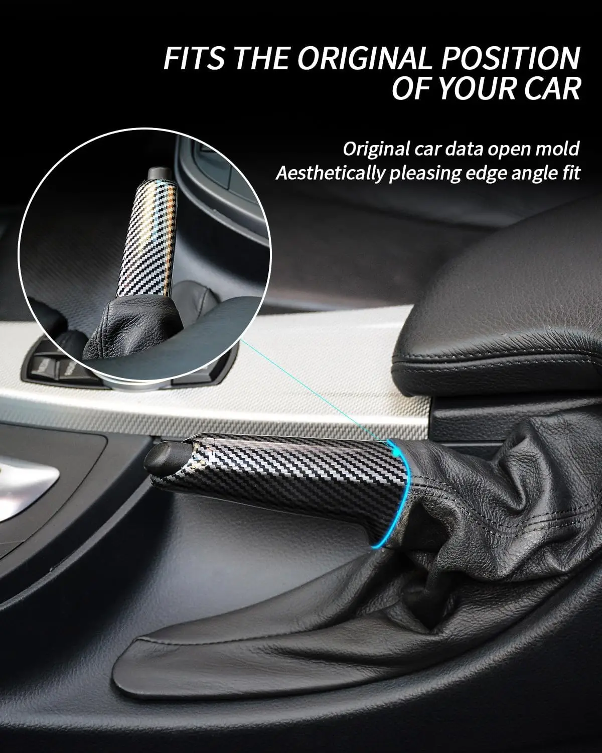 carbon fiber Pattern handbrake cover Car Handbrake Cover Grip Handle Lever Compatible For BMW Series 1 3 5，E90 E60 F30 E46 E92