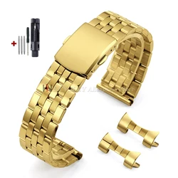 Sleek Stainless Steel Watch Strap with Universal Folding Buckle - Curved & Straight End Options - 22mm (Gold)