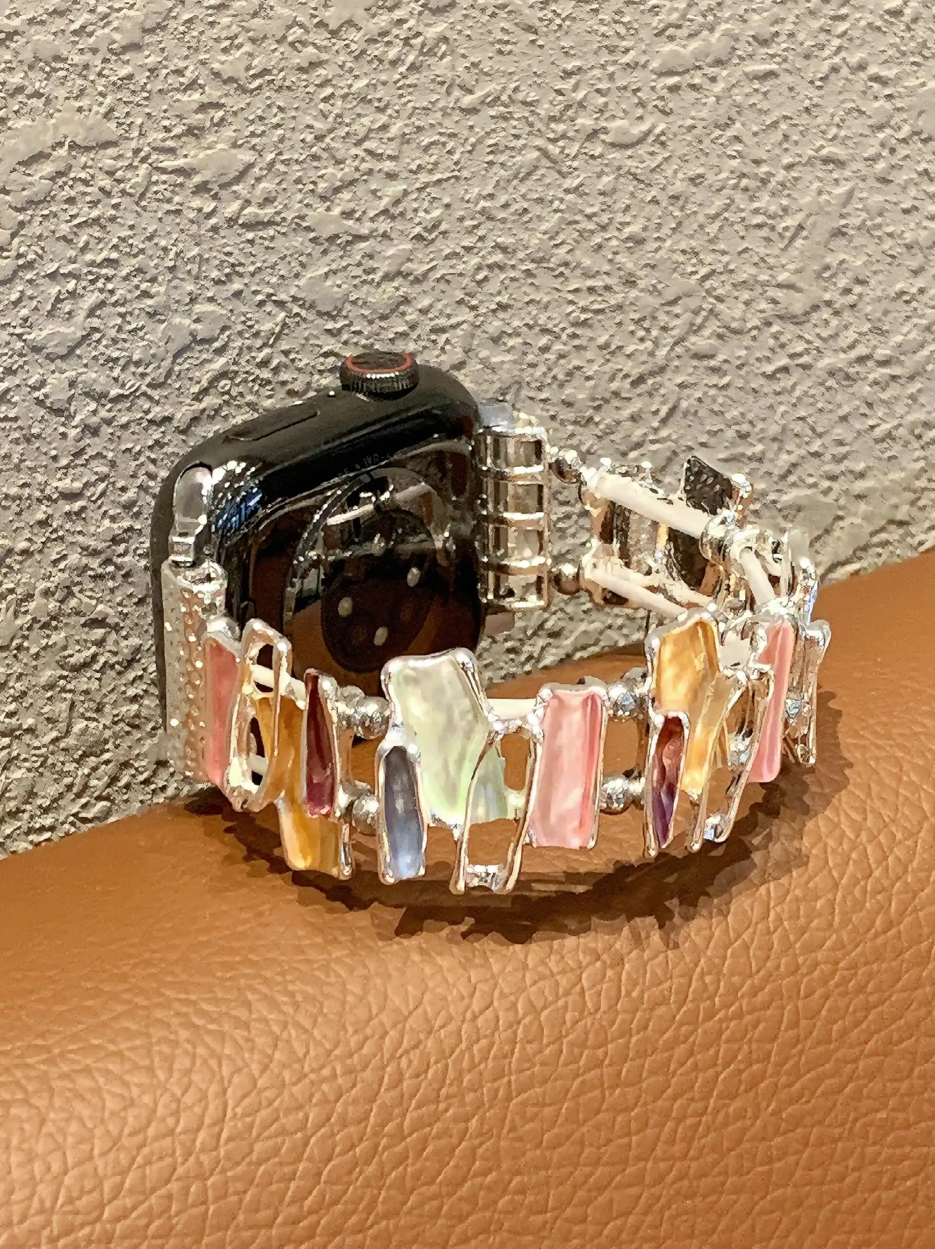 Stylish Stone Metal Link Elastic Watch Band Bracelet