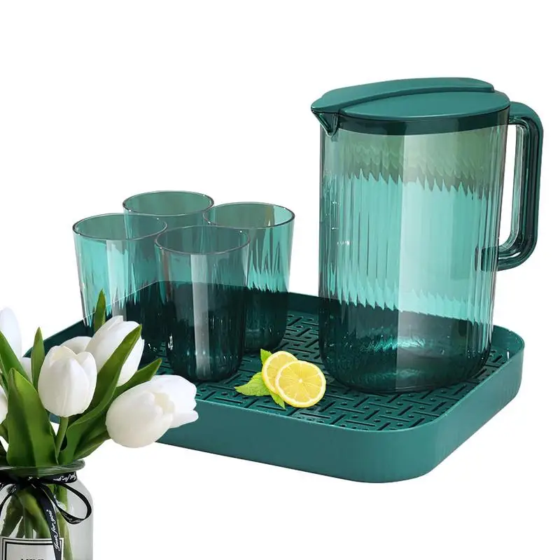 

Ice Tea Pitcher Drinking Pitcher And Tea Pitcher Set Clear Cold Water Jugs With 4 Cups Water Cup Set For Juice Jugs Water