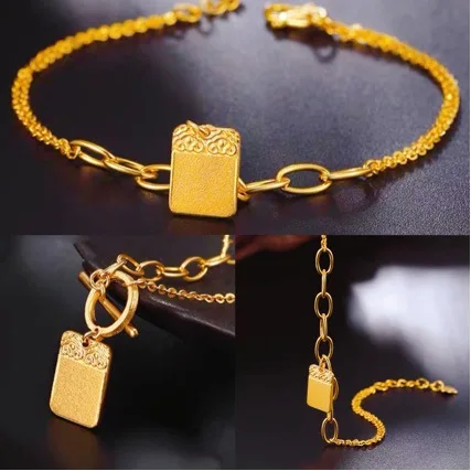 AU750 골드 팔찌 목걸이, 999 안전 및 사운드 브랜드 팔찌, 스퀘어 브랜드, 순금 24K 팔찌, 완벽한 선물 
