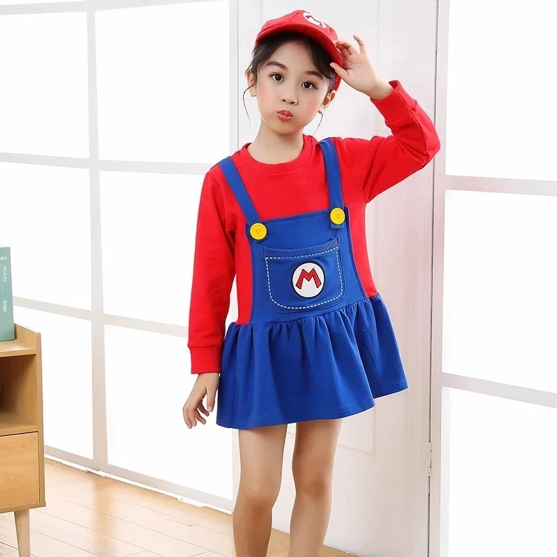 2021 New Game HOT Clothes Super Marios Children\'s Bib Dress Luigi Cosplay Costume Anime Family Set Boys Girls Kids Gifts