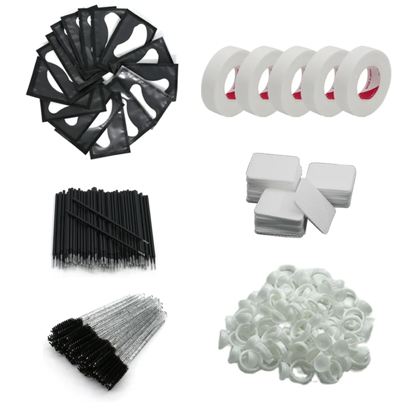

Wholesale Eyelash Extension Supplies Set Disposable Mascara lashes Micro Brush Tape Glue Ring Eye Pad Applicator eyelashes Tool