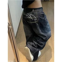 Black Womens Jeans High Waist Vintage Design Hip Hop Straight Baggy Denim Pants Street Y2K American Style Wide Leg Denim Trouser - Image 2