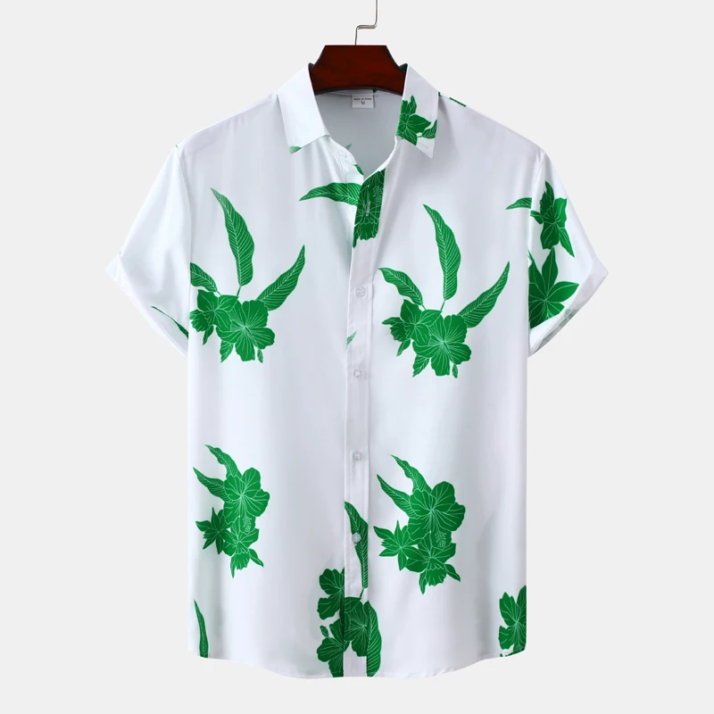 

Mens Funky Green Floral Hawaiian Shirt 2023 Summer New Short Sleeve Beach Shirt Men Casual Aloha Party Vacation Clothing Chemise