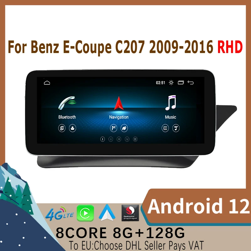 

Android 12 Car Multimedia Player GPS Radio Navigation Snapdragon Chip Carplay For Benz E-Class Two Door Coupe C207 W207 A207 RHD