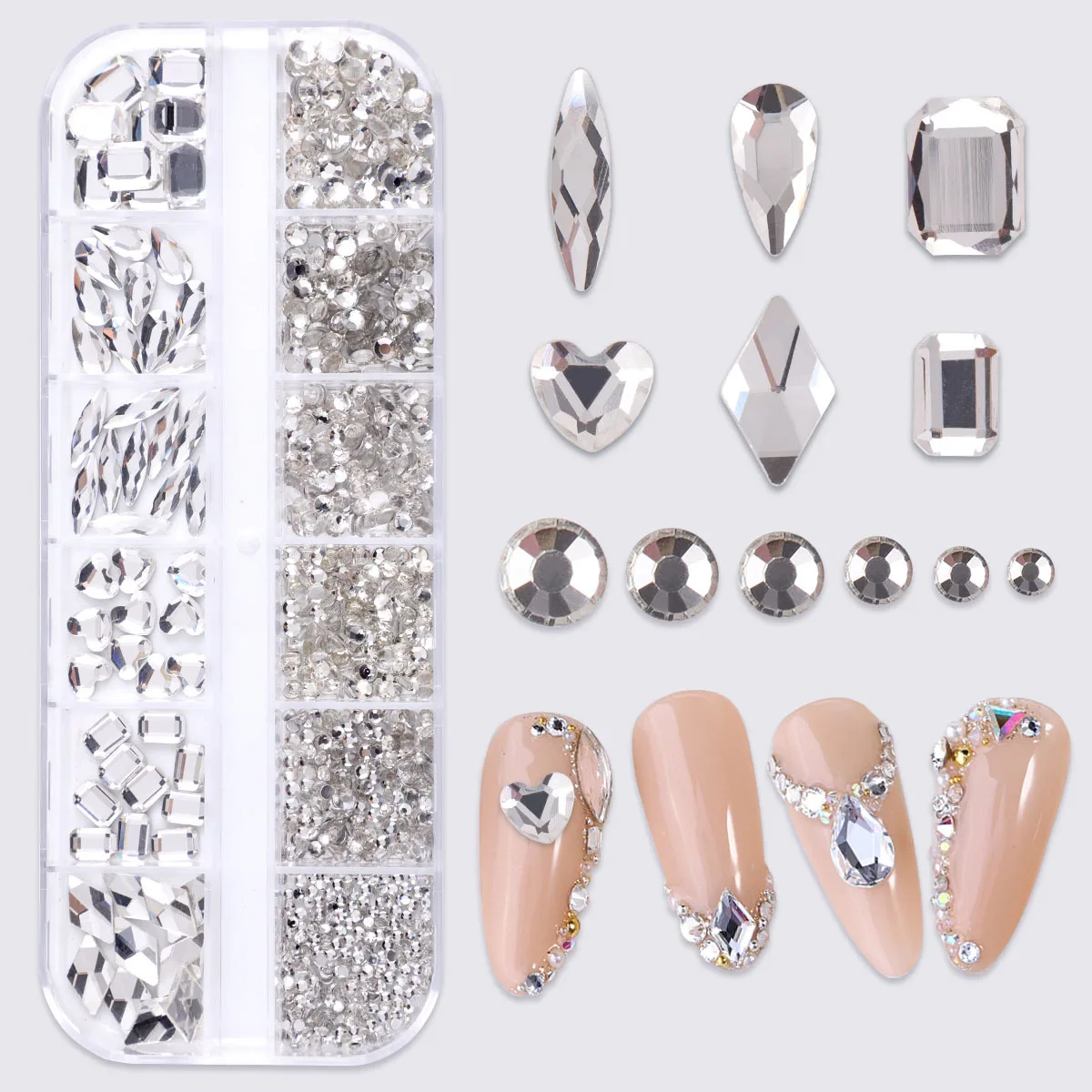 Neue 1 Box Nail Art Strass Bunte Rot Silber Rosa Blau Schwarz Gold 3D Gefälschte Nägel Dekorationen Nagel DIY Maniküre Zubehör – Detail 1
