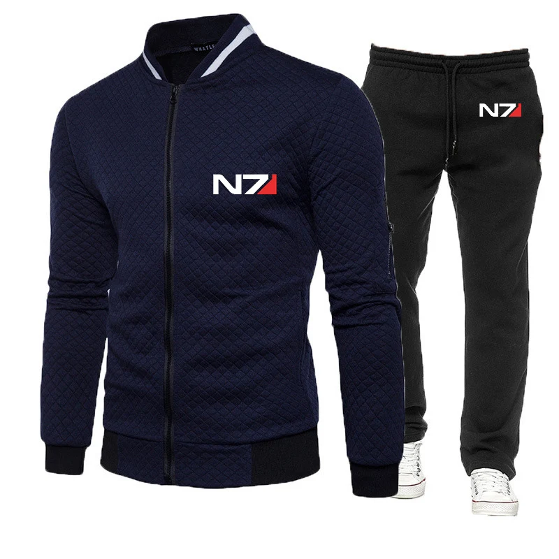 2023 Spring and Autumn N7 popular effect Logo printed round neck slim zipper sweatshirt+popular sweatpants suit