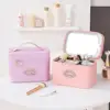 Travel Makeup Bag with LED Lighted Mirror Large Capacity Zipper Closure Handle Design Portable Cosmetic Makeup Organizer Bag 1