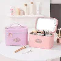 Travel Makeup Bag with LED Lighted Mirror Large Capacity Zipper Closure Handle Design Portable Cosmetic Makeup Organizer Bag 1