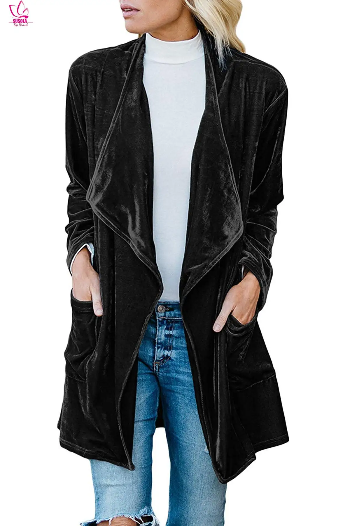 

Autumn Velvet Pleuche Trench Coat For Women Long Spring Cardigan Coat Casaco Feminino Abrigos Mujer Winter Outerwear Overcoat