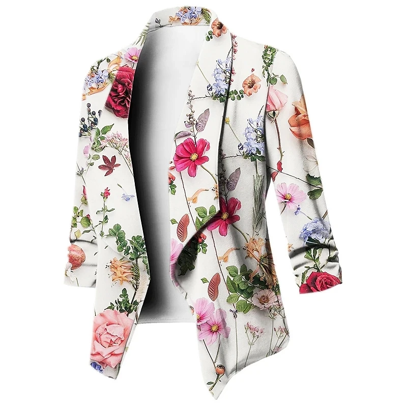 

Women Blazer Vintage Coat Fashion Collar Long Sleeve Tops Ladies Outerwear Chic Office Female Print Streetwear