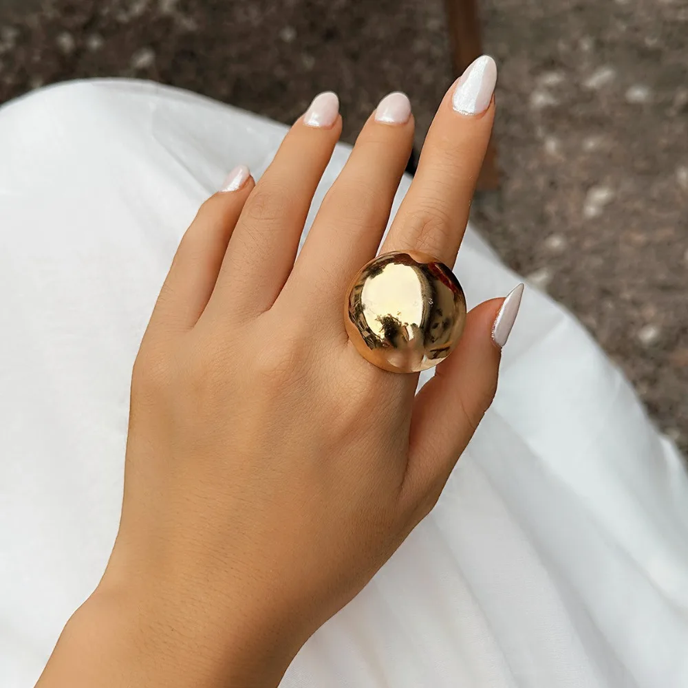 Anelli in Acciaio Inossidabile a Mezza Sfera Liscia Oversize, Semplici ed Eleganti, per Donne, Gioielli Irregolari per Banchetti e Feste, Regali - immagine 4