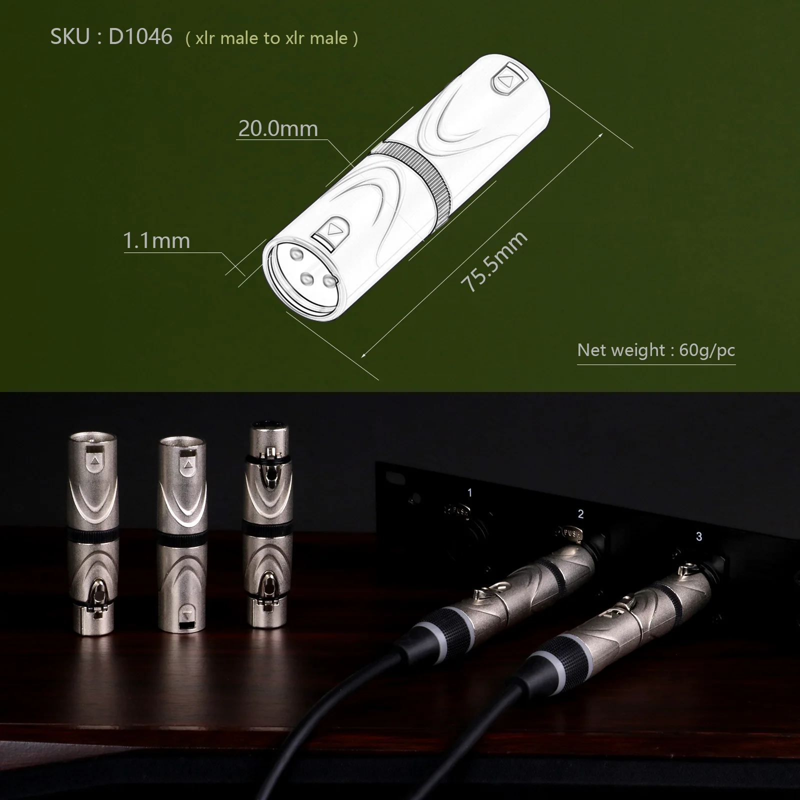 1pc Silver 3Pins XLR Male to Male & XLR Female to Female Adapter Coupler Connector Compatible Microphone Mixer Nickel Plating