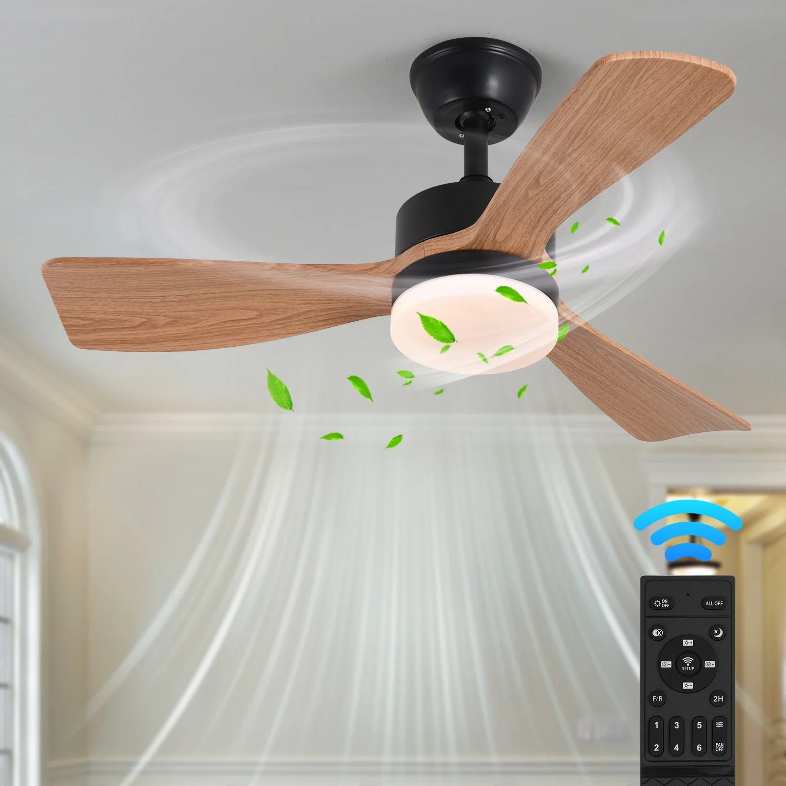 Plafondventilator met led-lamp, 45 W, plafondlamp, onzichtbare ventilator, licht, instelbaar, modern, slaapkamer, dimbaar, met afstandsbediening, stille ventilator, ook voor kinderkamer