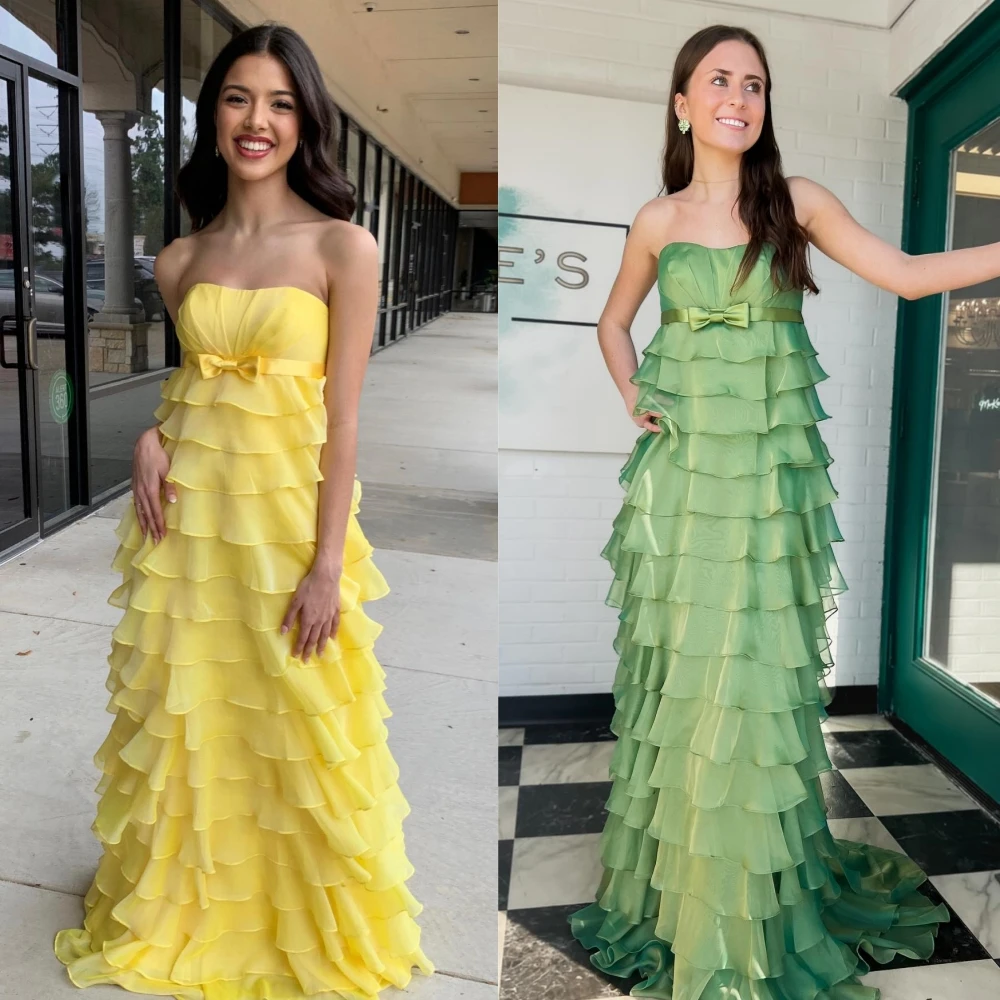 Prom Dress Saudi Arabia Prom Dress Organza Bow Tiered Pleat Celebrity A-line Strapless Bespoke Occasion Dress Floor-Length ruffles tulle prom dress for girl hi lo pink strapless sweep train formal party gown floor length tiered organza robe de soriee