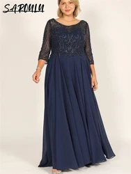 Long Sleeve Hand Beaded Mother Of The Bride Dress Lace Appliques Pleated Skirt Wedding Guest Dress Plus Size Party Gift For Mom
