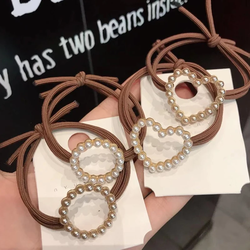 

Модные красивые эластичные резинки для волос в Корейском стиле для женщин и девушек, резинки для волос с жемчугом, заколки для конского хвос...