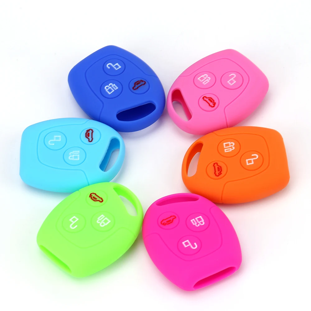 Pusakieyy 3 Buttons Remote Silicone Car Fob Key Case Cover Ford Focus Mondeo Festiva Fusion Suit Fiesta KA Holder Protector key case cover key case remote control case cover