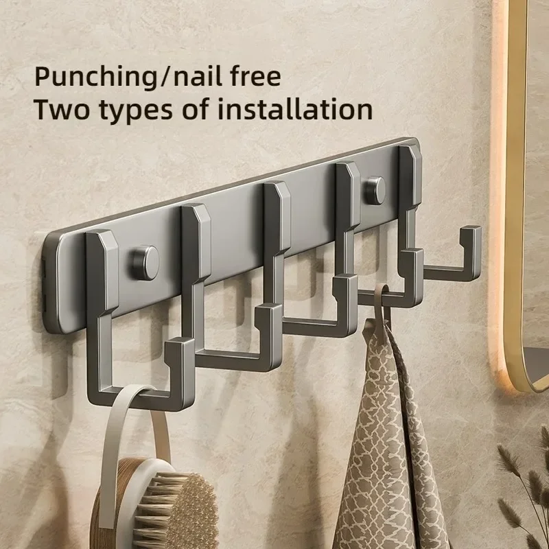 3 To 7 Hooks Metal Hooks Holder Aluminum Key Coat Clothes Door Holder Rack Hook Wall Mounted Hanger