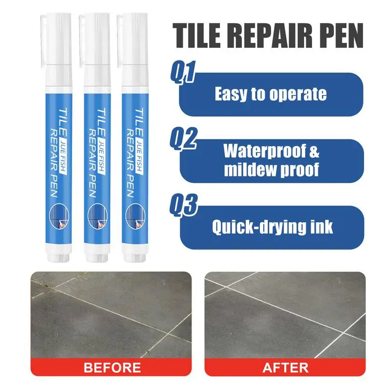 3pcs/pack White Waterproof Tile Marker Grout Pen Wall Seam Pen For Tiles Floor Bathroom Decontamination Seam Repair Tools