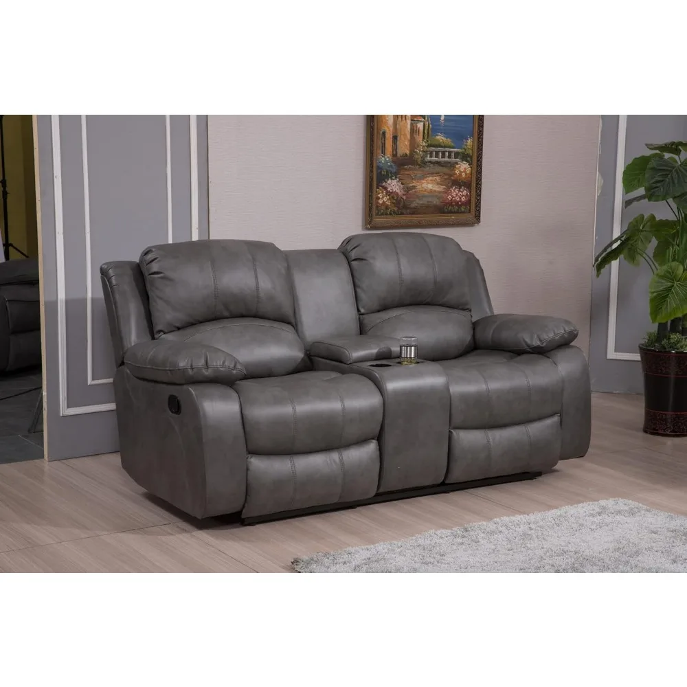 Betsy Furniture 2-Piece Faux Leather Reclining Sofa and Loveseat Set for Living Room in Gray