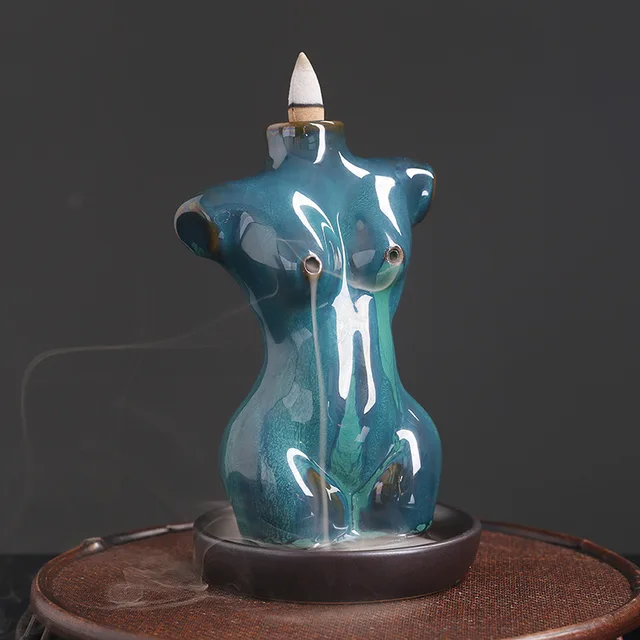 Baumail Blue Body Waterfall Reverse Incense Furnace Handicraft Euro-American Window High Hill Stream Water Casting Furnace Decoration Home Candle Aromatherapy Furnace Incense Psychotherapy Incense Incense Desk Fit for Balance