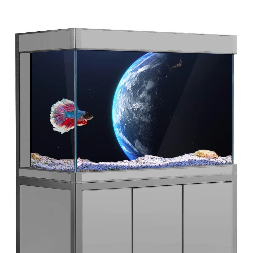 

Aquarium Background Sticker, Earth Planet Space HD Printing Wallpaper Fish Tank Backdrop Decorations PVC Landscape Poster