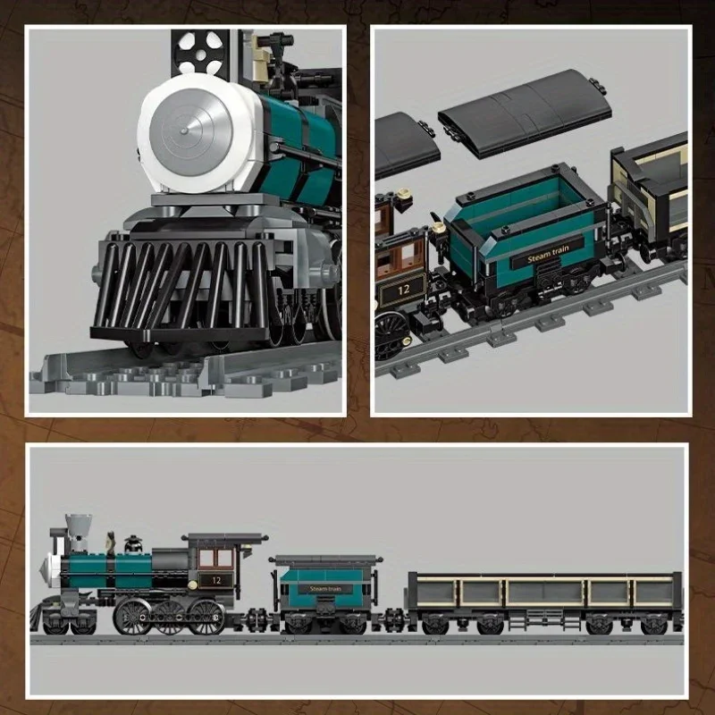 Kreative Dampfzug Eisenbahn serie Bausteine Modell Kinder DIY Stadt Baustein Spielzeug für perfekte Weihnachts geschenk – Detail 4