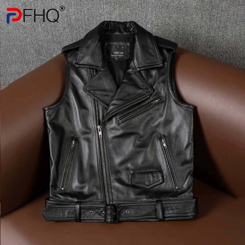 

PFHQ High Quality Motorcycle Leather Men's Waistcoat Fashion Handsome Outdoor Personality Darkwear Zippers Tide PU Vest 21Z1797